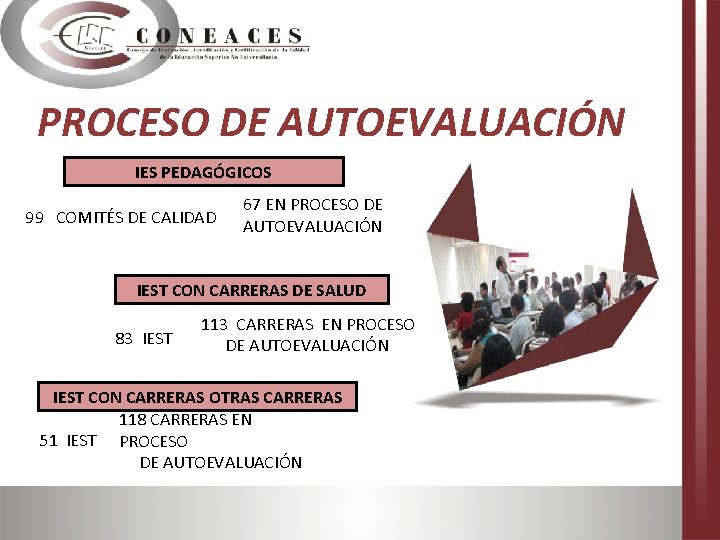 PROCESO DE AUTOEVALUACIÓN IES PEDAGÓGICOS 99 COMITÉS DE CALIDAD 67 EN PROCESO DE AUTOEVALUACIÓN