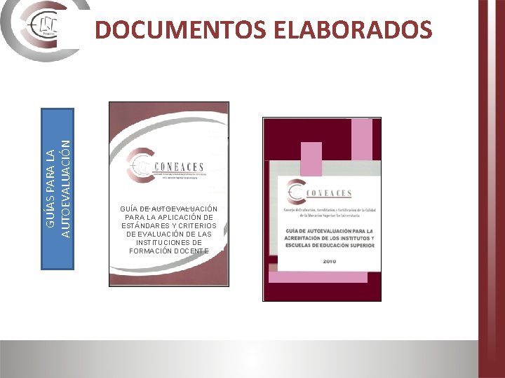 GUÍAS PARA LA AUTOEVALUACIÓN DOCUMENTOS ELABORADOS GUÍA DE AUTOEVALUACIÓN PARA LA APLICACIÓN DE ESTÁNDARES