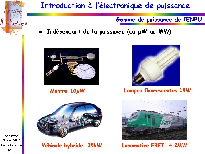 Introduction à l’électronique de puissance Gamme de puissance de l’ENPU Indépendant de la puissance