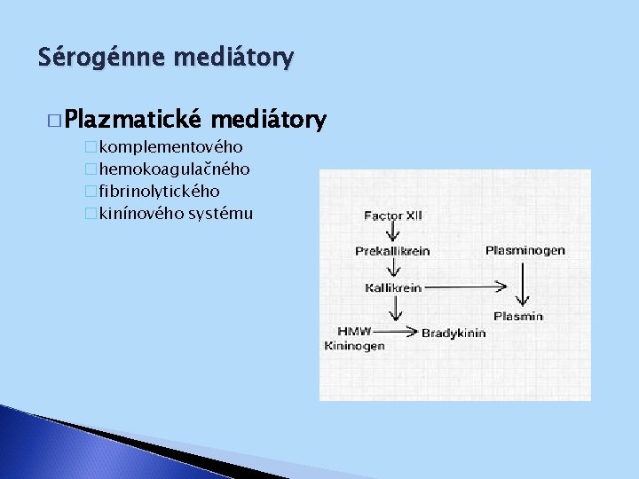 Sérogénne mediátory � Plazmatické mediátory �komplementového �hemokoagulačného �fibrinolytického �kinínového systému 