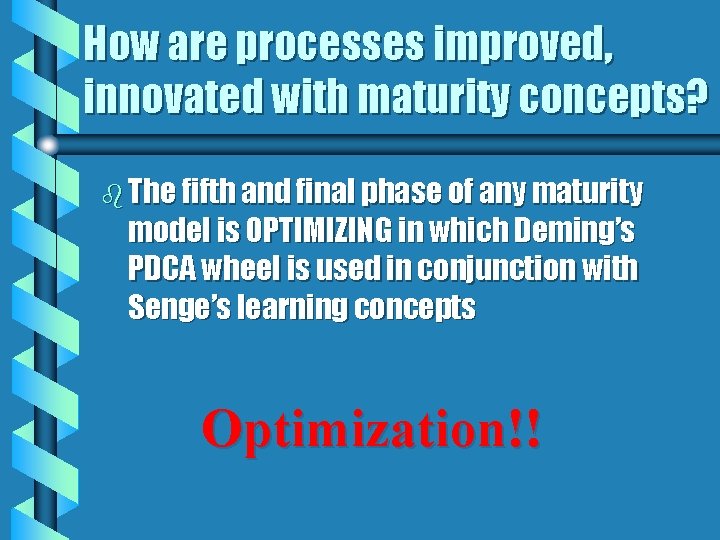 How are processes improved, innovated with maturity concepts? b The fifth and final phase