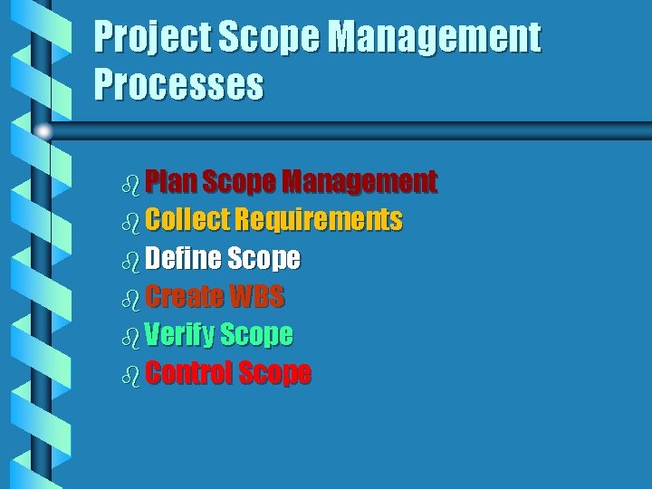 Project Scope Management Processes b Plan Scope Management b Collect Requirements b Define Scope