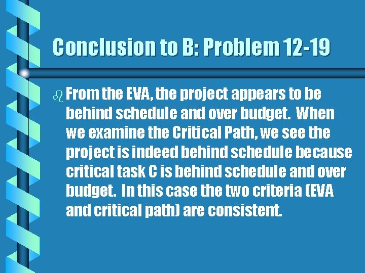 Conclusion to B: Problem 12 -19 b From the EVA, the project appears to