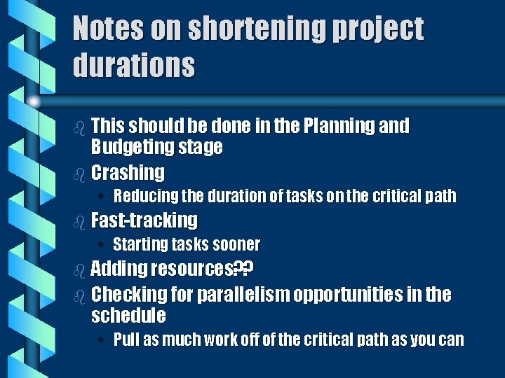 Notes on shortening project durations b This should be done in the Planning and