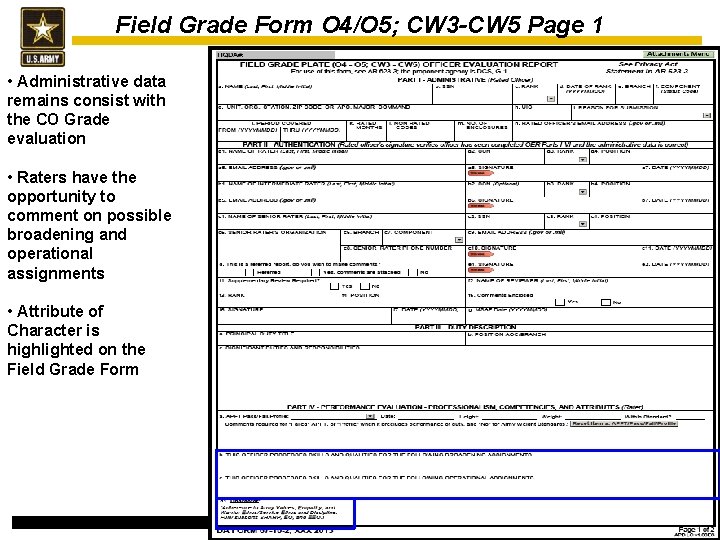 Field Grade Form O 4/O 5; CW 3 -CW 5 Page 1 • Administrative