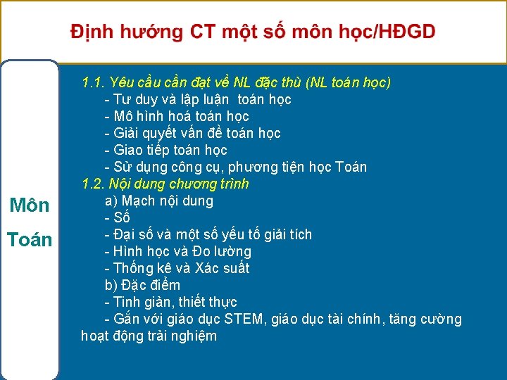 Môn Toán 1. 1. Yêu cần đạt về NL đặc thù (NL toán học)