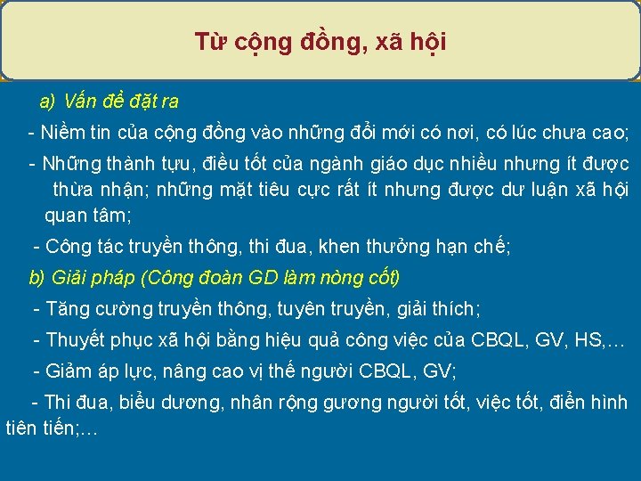 Từ cộng đồng, xã hội a) Vấn đề đặt ra - Niềm tin của