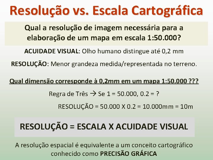 Resolução vs. Escala Cartográfica Qual a resolução de imagem necessária para a elaboração de