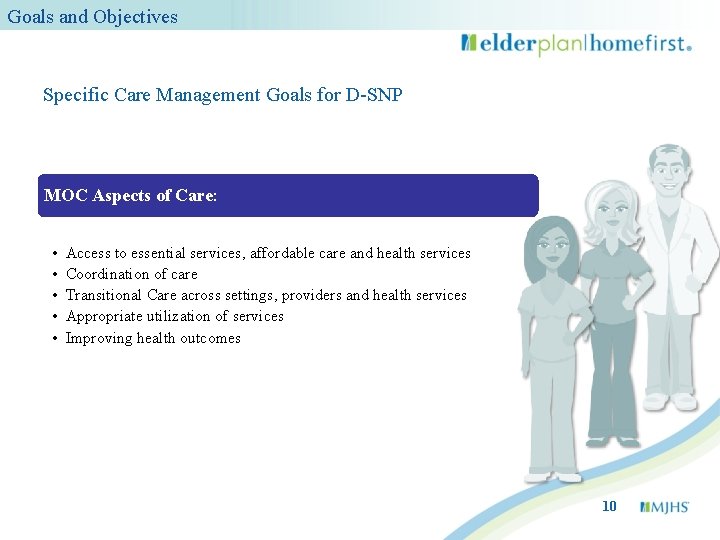 Goals and Objectives Specific Care Management Goals for D-SNP MOC Aspects of Care: •
