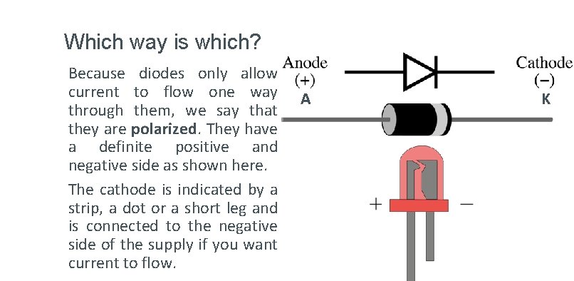 Which way is which? Because diodes only allow current to flow one way through Which way is which? Because diodes only allow current to flow one way through