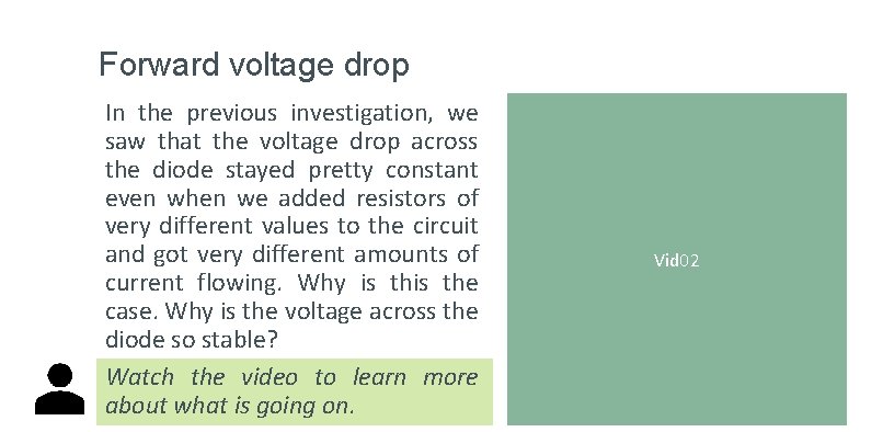 Forward voltage drop In the previous investigation, we saw that the voltage drop across Forward voltage drop In the previous investigation, we saw that the voltage drop across
