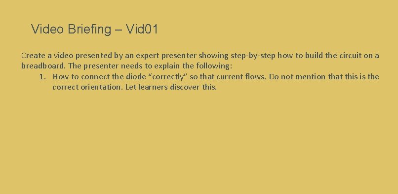 Video Briefing – Vid 01 Create a video presented by an expert presenter showing Video Briefing – Vid 01 Create a video presented by an expert presenter showing