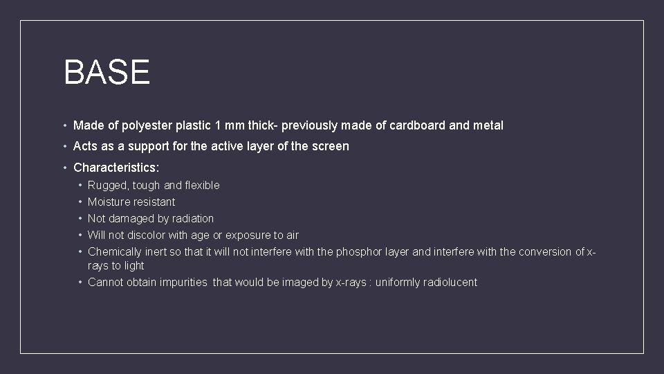 BASE • Made of polyester plastic 1 mm thick- previously made of cardboard and