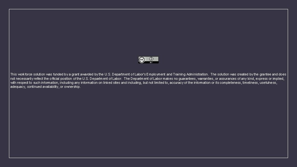 This workforce solution was funded by a grant awarded by the U. S. Department