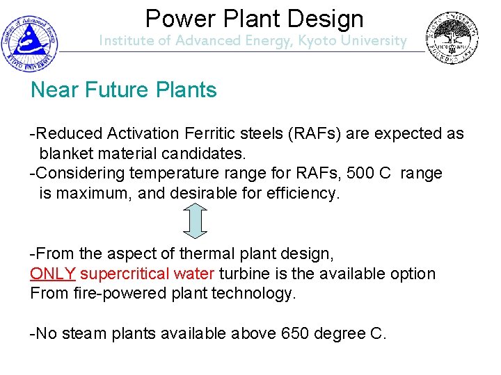 Power Plant Design Institute of Advanced Energy, Kyoto University Near Future Plants -Reduced Activation