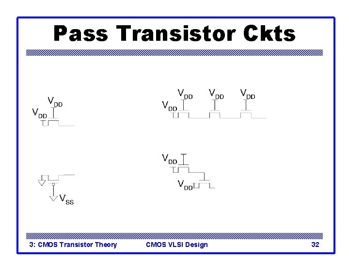 Pass Transistor Ckts 3: CMOS Transistor Theory CMOS VLSI Design 32 