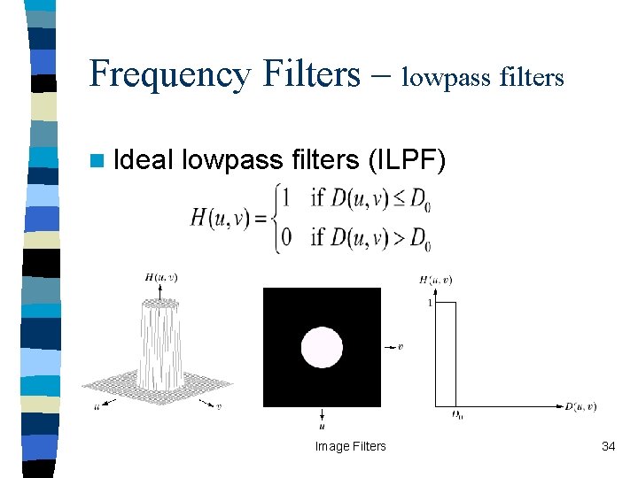 Frequency Filters – lowpass filters n Ideal lowpass filters (ILPF) Image Filters 34 