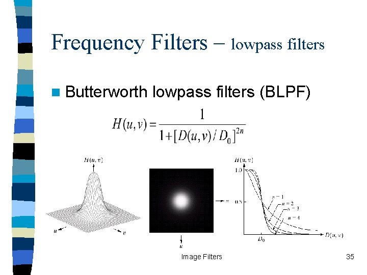 Frequency Filters – lowpass filters n Butterworth lowpass filters (BLPF) Image Filters 35 