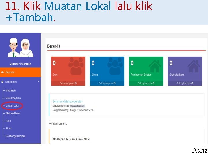 11. Klik Muatan Lokal lalu klik +Tambah. Asriza 