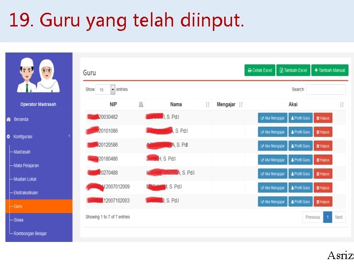 19. Guru yang telah diinput. Asriza 