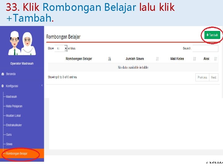 33. Klik Rombongan Belajar lalu klik +Tambah. Asriza 