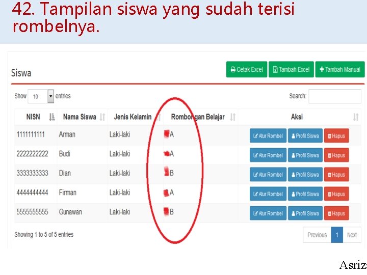 42. Tampilan siswa yang sudah terisi rombelnya. Asriza 