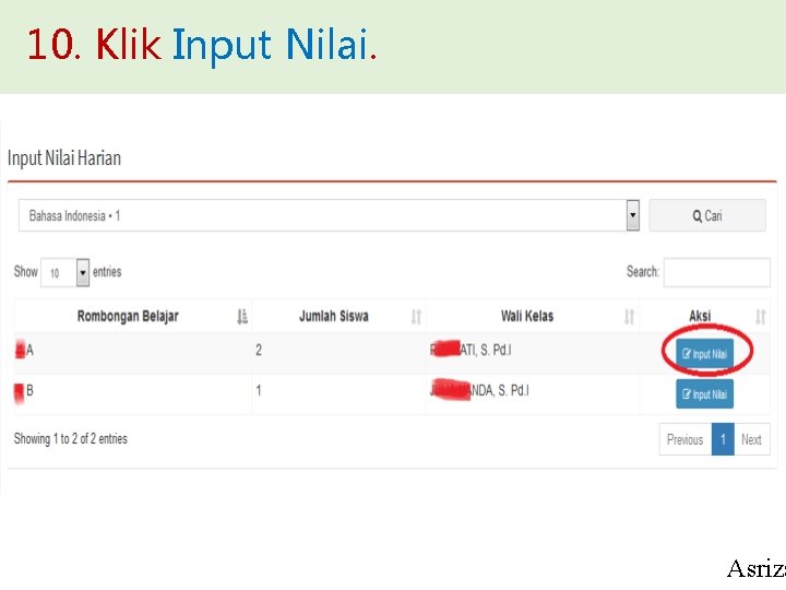 10. Klik Input Nilai. Asriza 