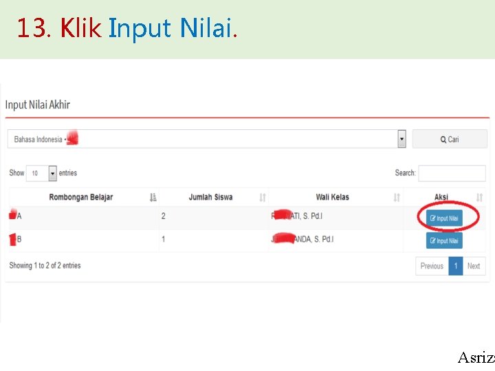 13. Klik Input Nilai. Asriza 