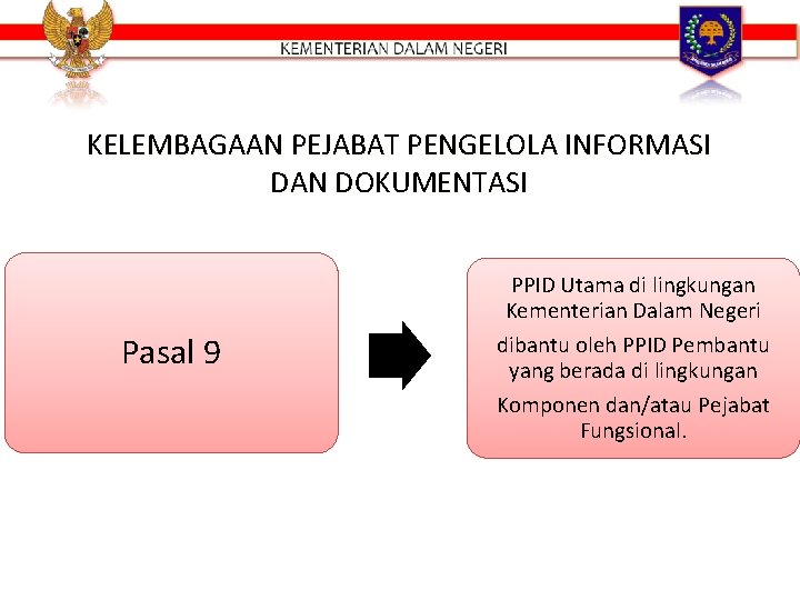 KELEMBAGAAN PEJABAT PENGELOLA INFORMASI DAN DOKUMENTASI Pasal 9 PPID Utama di lingkungan Kementerian Dalam