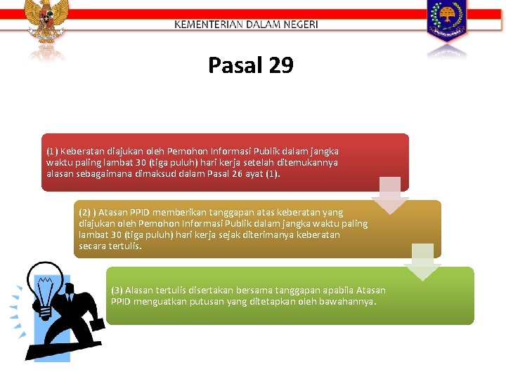 Pasal 29 (1) Keberatan diajukan oleh Pemohon Informasi Publik dalam jangka waktu paling lambat