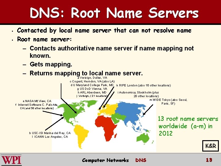 DNS: Root Name Servers § § Contacted by local name server that can not
