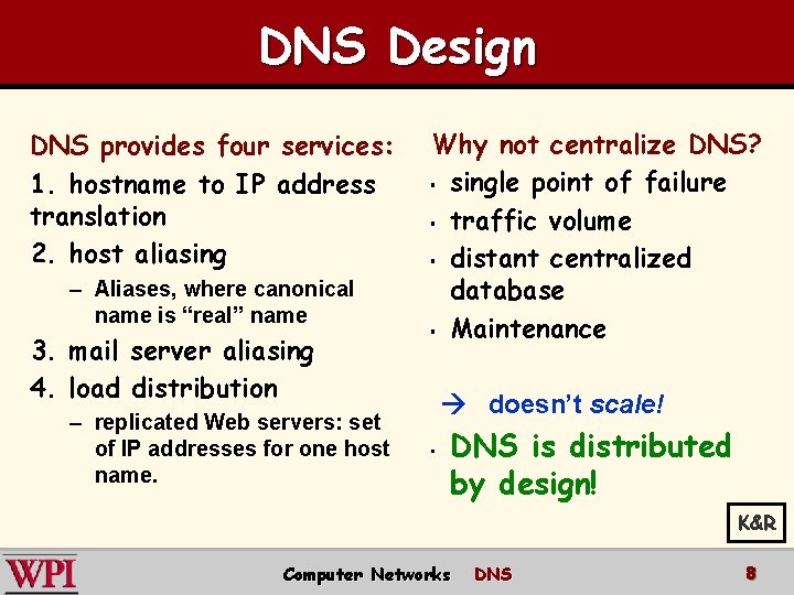 DNS Design DNS provides four services: 1. hostname to IP address translation 2. host