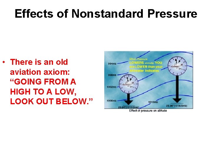 Effects of Nonstandard Pressure • There is an old aviation axiom: “GOING FROM A