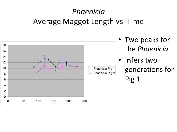 Phaenicia Average Maggot Length vs. Time • Two peaks for the Phaenicia • Infers