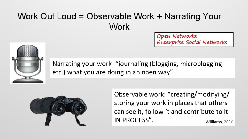 Work Out Loud = Observable Work + Narrating Your Work Open Networks Enterprise Social
