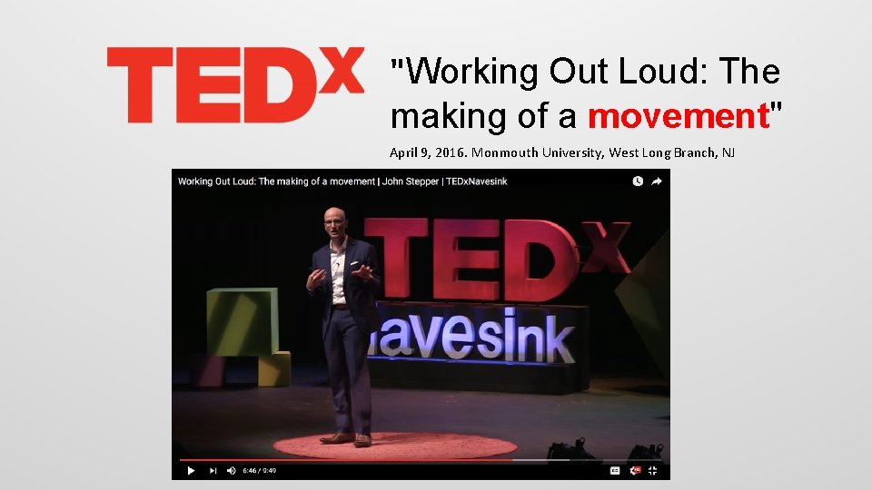 "Working Out Loud: The making of a movement" April 9, 2016. Monmouth University, West