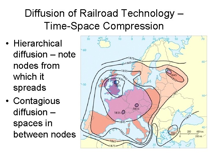 Diffusion of Railroad Technology – Time-Space Compression • Hierarchical diffusion – note nodes from
