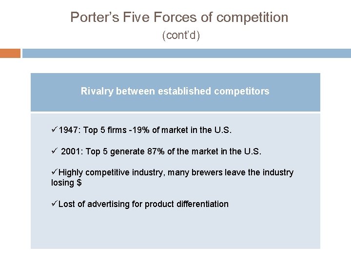 Porter’s Five Forces of competition (cont’d) Rivalry between established competitors ü 1947: Top 5