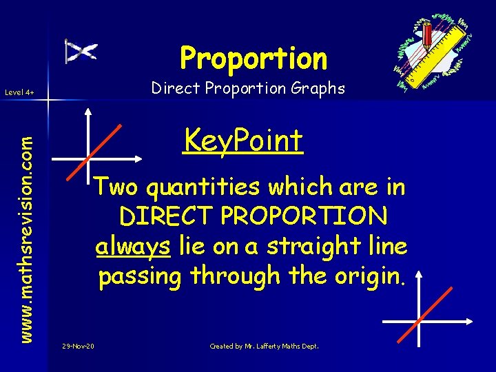 Proportion Direct Proportion Graphs www. mathsrevision. com Level 4+ Key. Point Two quantities which