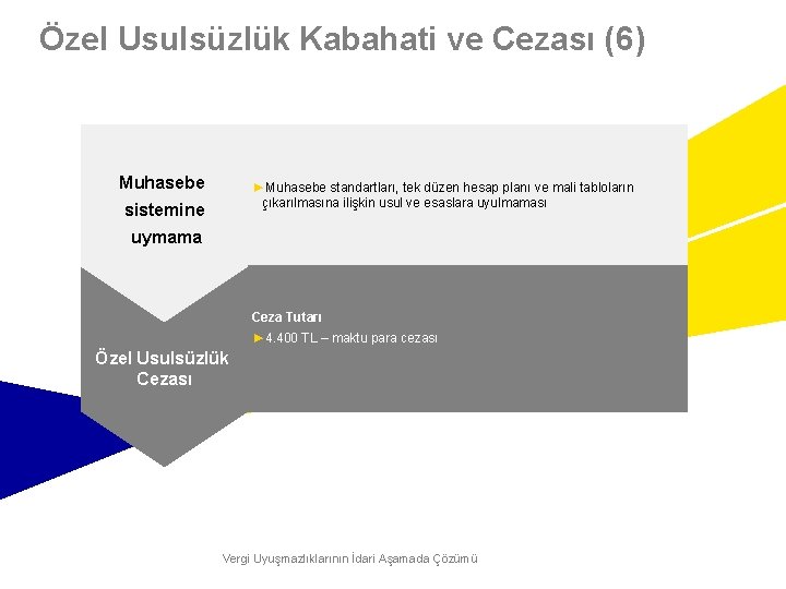 Özel Usulsüzlük Kabahati ve Cezası (6) Muhasebe ►Muhasebe standartları, tek düzen hesap planı ve