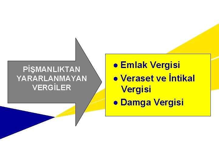 PİŞMANLIKTAN YARARLANMAYAN VERGİLER ● Emlak Vergisi ● Veraset ve İntikal Vergisi ● Damga Vergisi