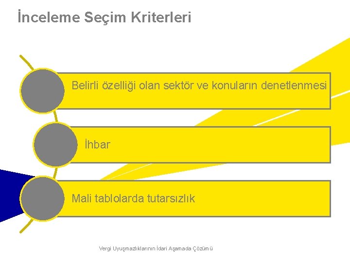 İnceleme Seçim Kriterleri Belirli özelliği olan sektör ve konuların denetlenmesi İhbar Mali tablolarda tutarsızlık