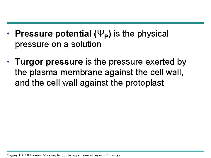  • Pressure potential (ΨP) is the physical pressure on a solution • Turgor