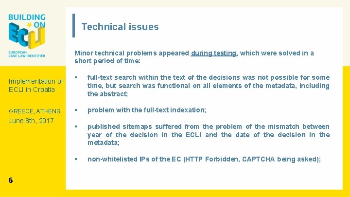 Technical issues Minor technical problems appeared during testing, which were solved in a short