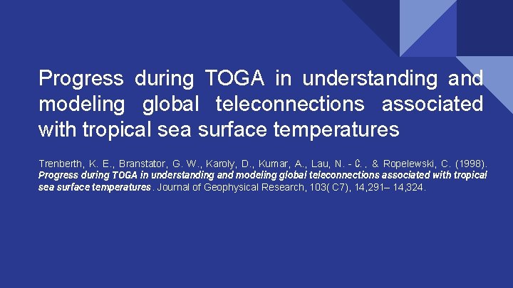 Progress during TOGA in understanding and modeling global teleconnections associated with tropical sea surface