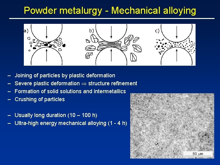 Powder metalurgy - Mechanical alloying – – Joining of particles by plastic deformation Severe