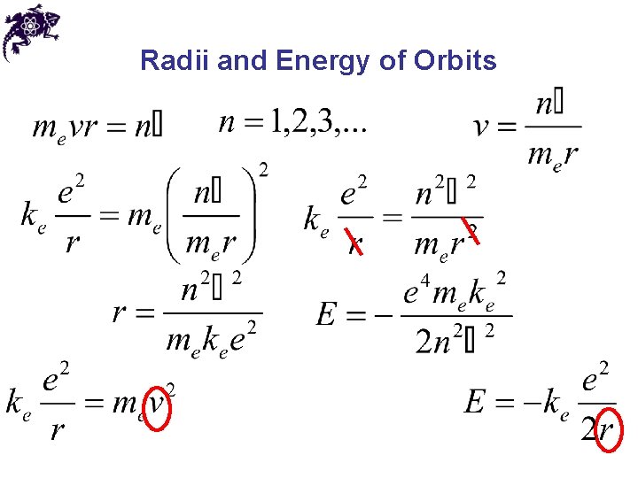 Radii and Energy of Orbits 