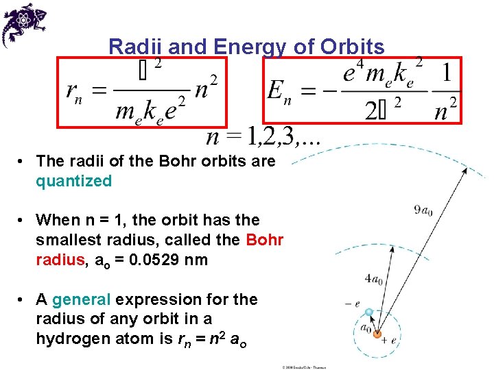 Radii and Energy of Orbits • The radii of the Bohr orbits are quantized