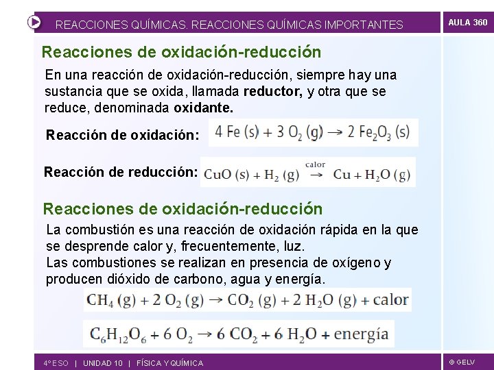 REACCIONES QUÍMICAS IMPORTANTES AULA 360 Reacciones de oxidación-reducción En una reacción de oxidación-reducción, siempre