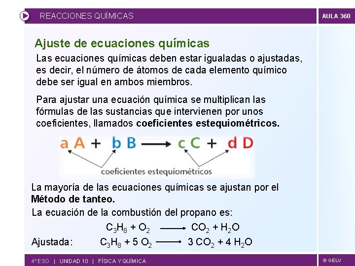 REACCIONES QUÍMICAS AULA 360 Ajuste de ecuaciones químicas Las ecuaciones químicas deben estar igualadas